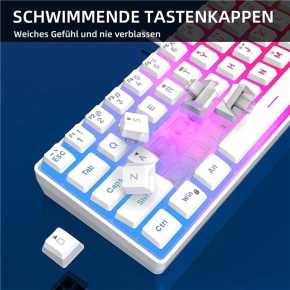 60% Wired Gaming Keyboard, Pudding Keycaps with Translucent Layer, RGB Backlit - Picture 2 of 6